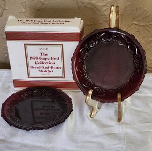 Vintage Avon 1876 Cape Cod Bread And Butter Dish Set (2) Ruby Red New In Box